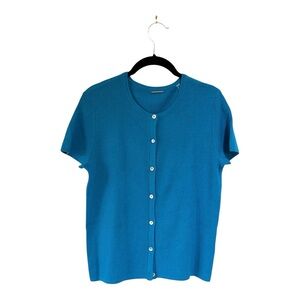 Elie Tahari Merino Wool Knot Ribbed Cardigan in Blue Size M